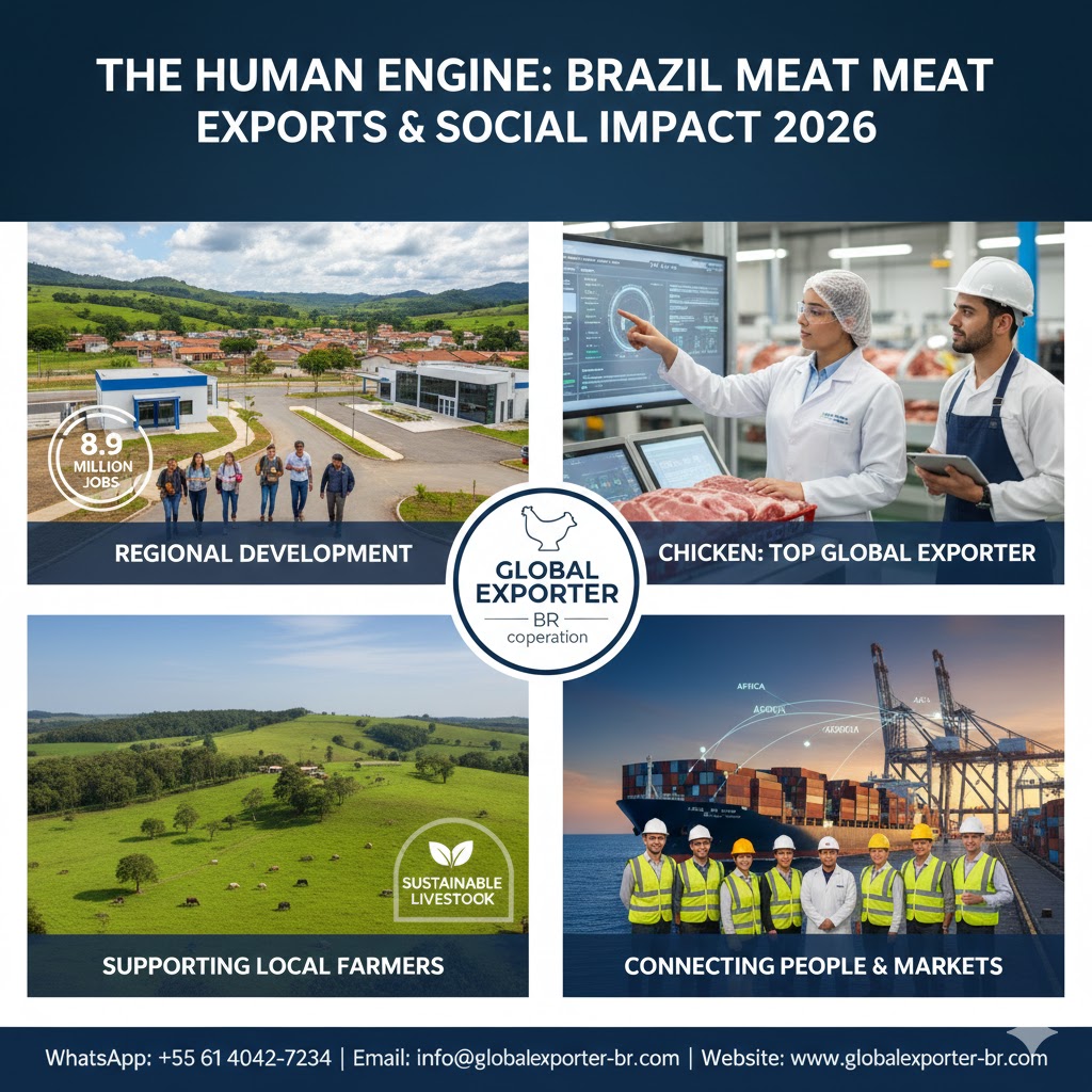 Discover how Brazil's meat exports support 9 million jobs and 8.4% of the GDP in 2026. Learn about the human side of Global Exporter BR’s success.