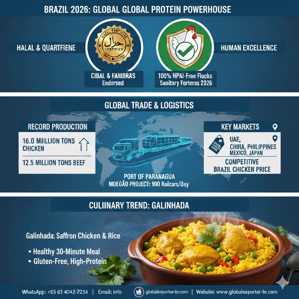 Graphic showing Brazil 12.5 million ton beef production vs USA 2026