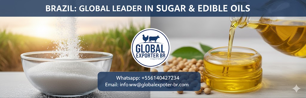 Partner with Global Exporter BR for premium Brazil sugar and edible oil exports. We supply ICUMSA 45, VHP sugar, and refined soybean oil worldwide.