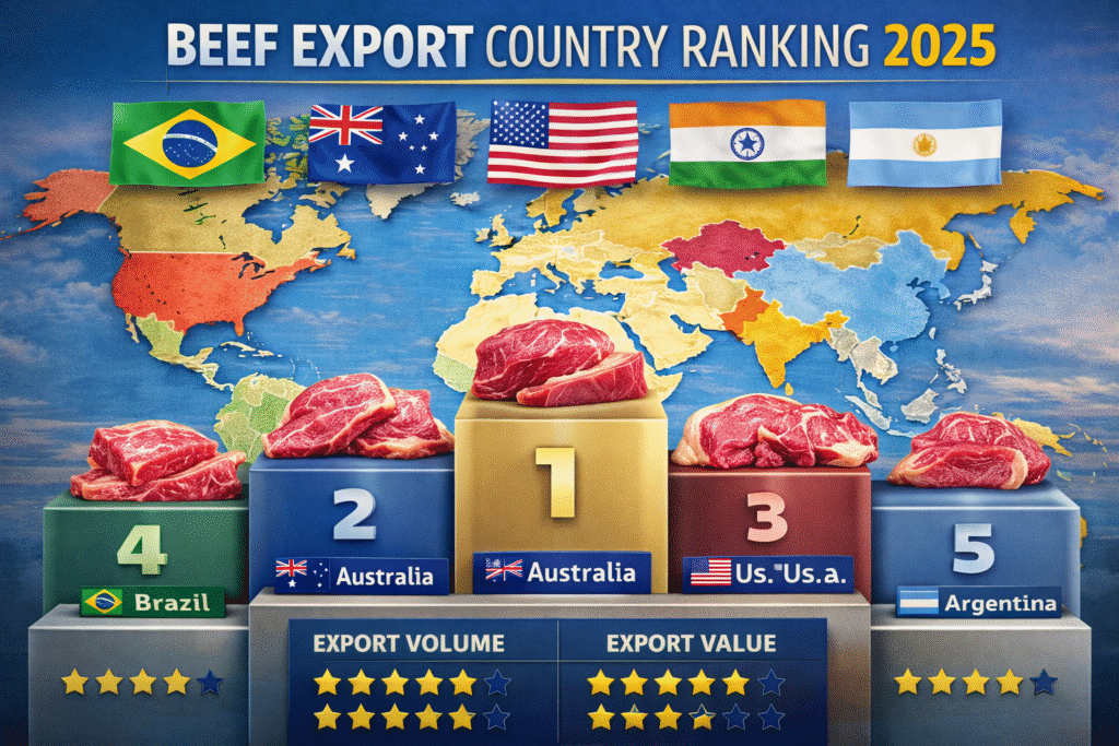 Beef export country ranking 2025 global exporters comparison