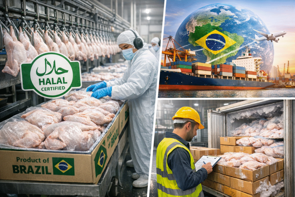 Brazil poultry exports halal frozen chicken processing plant
