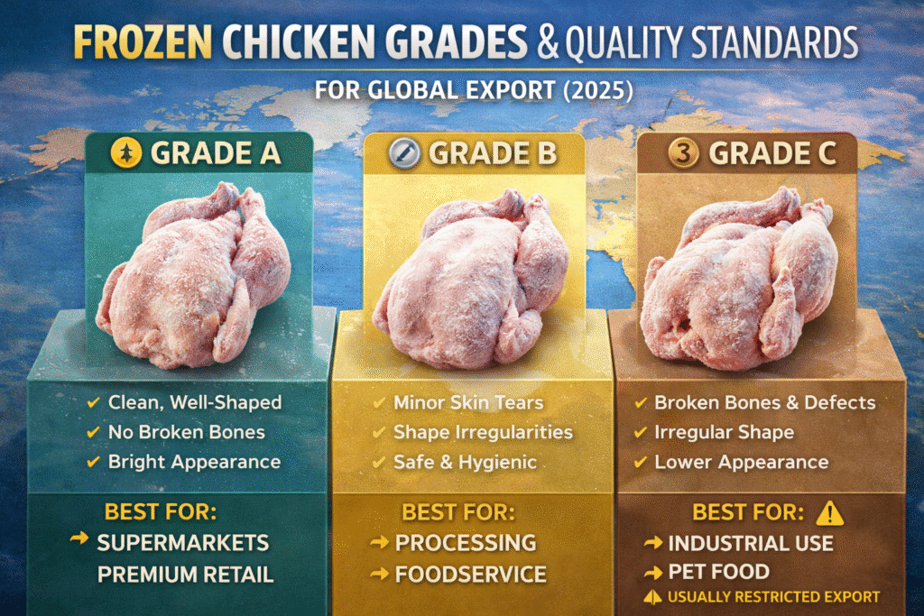 Frozen chicken grades and quality standards for global export