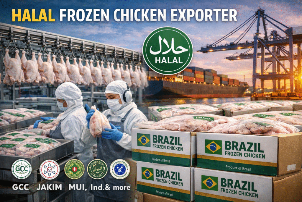 Halal frozen chicken exporter certified poultry processing and packaging